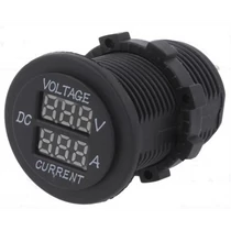 Voltméter 5-30VDC 1-15A zöld számok direktmérő előlapba