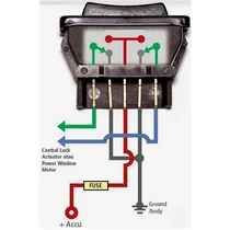 Billenő kapcsoló 40X20 két áramkör (ON)-OFF-(ON) 12V/20A 5 láb ablakemelő