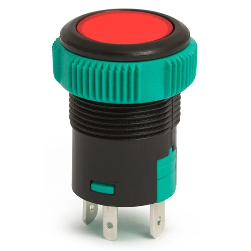 Nyomógomb d-19mm világító 20A 12V piros teli 