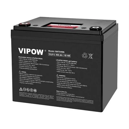 12,8V 100Ah Vipow LiFePo4 akkumulátor BMS-sel
