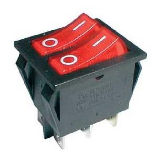 Billenő kapcsoló 30X25 két áramkörös, kétszer két állású, világító, piros/zöld