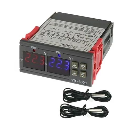 STC-3008 Digitális duál termosztát NTC szenzorokkal -55°C~120°C 110-230VAC 75x34x85mm