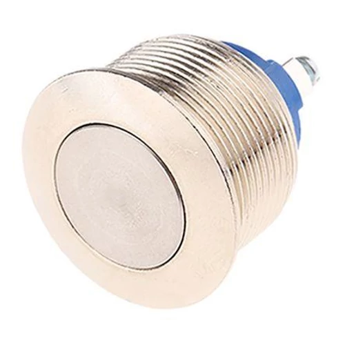 Antivandál nyomógomb egy áramkörös, (ON)-OFF d=19mm 2A 12/24V lapos