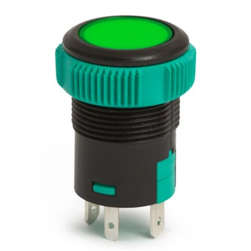 Nyomógomb d-19mm világító 20A 12V zöld teli