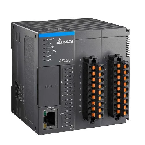 DELTA AS218RX-A PLC központi egység: 8DI/6DO, 2AI/2AO, relés kimenet, beépített CANopen port