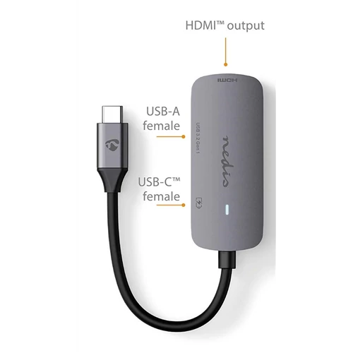 USB-C HDMI Adapter 4K@30Hz + USB-A 3.2 + USB-C 100W töltő 5Gbps adatátvitel