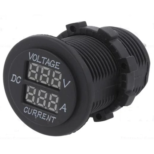 Voltméter 5-30VDC 1-15A kék számok direktmérő előlapba 